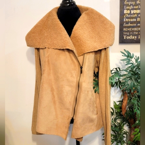 Style & Co. Jackets & Blazers - NWT STYLE & CO FAUX SUEDE SHEARLING SWEATER MIXED MEDIA JACKET